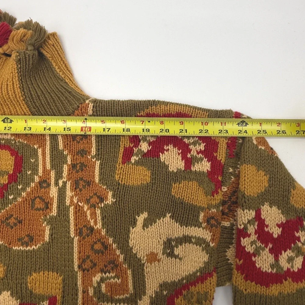Vintage In-Wear Womens Fair Isle Chunky Knit Cotton Sweater Olive Mustard Medium